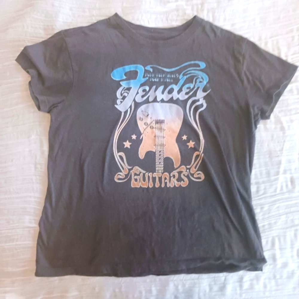Fender Guitar Baby Doll Tee Sz M Grey gray rocker grunge punk